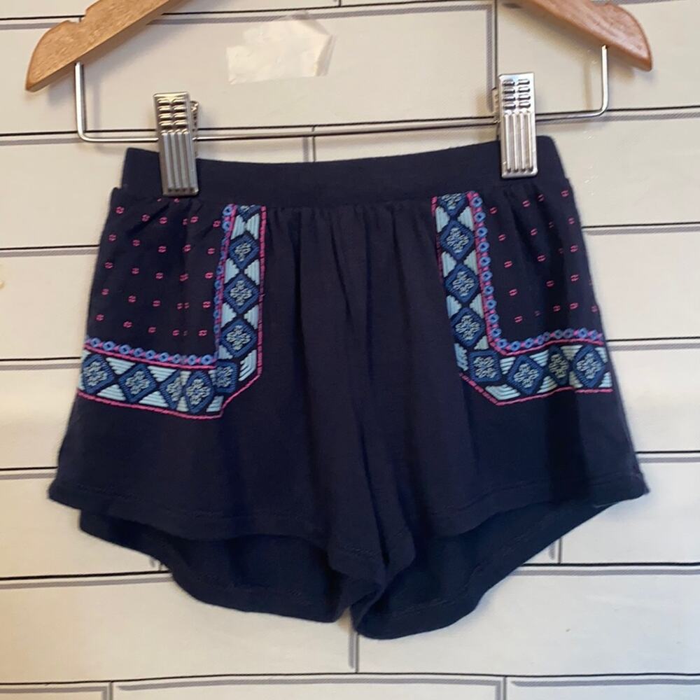 OshKosh B’gosh Baby Girls Embroidered Shorts Navy Boho Pull-On (SZ 12M)